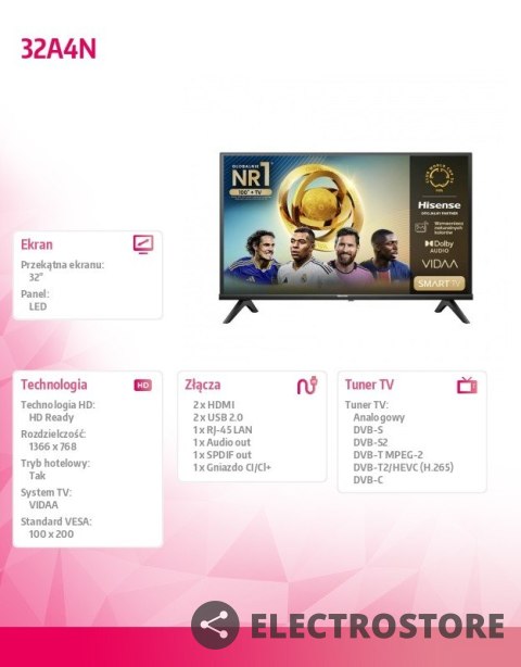 Hisense Telewizor LED 32 cale 32A4N