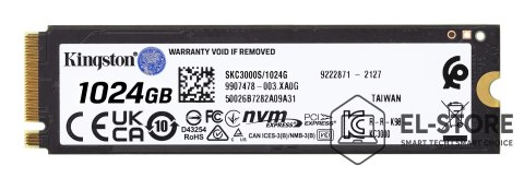 Kingston Dysk SSD Kingston KC3000 (1TB; M.2 2280; PCIe 4.0 x4 NVMe; SKC3000S/1024G)