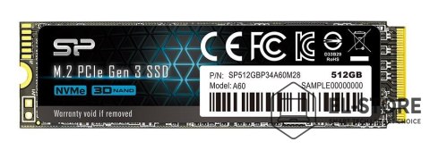 Silicon Power Dysk SSD Silicon Power A60 512GB M.2 PCIe NVMe Gen3x4 TLC 2200/1600 MB/s (SP512GBP34A60M28)