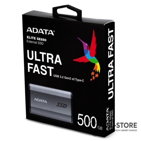 ADATA Dysk zewnętrzny SSD ADATA Elite SE880 500GB Szary