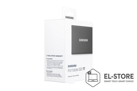 Samsung Dysk zewnętrzny SSD Samsung T7 (1TB; USB 3.2; szary; MU-PC1T0T/WW)