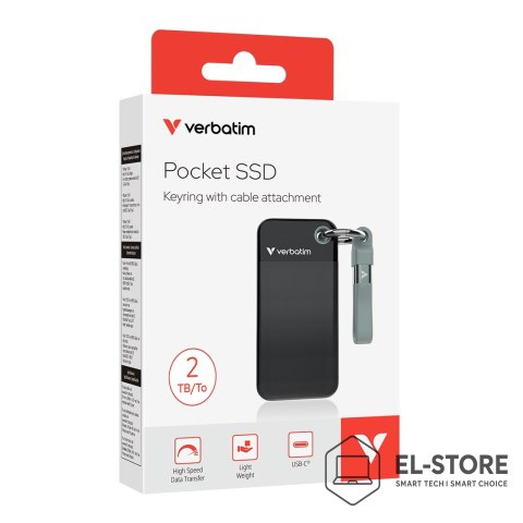 Verbatim Zewnętrzny dysk SSD Verbatim Pocket SSD 2TB USB 3.2 Gen 2 (3.1 Gen 2) Czarny, Szary