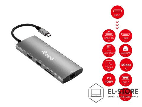 EQUIP Equip 133490 stacja dokująca Przewodowa USB 3.2 Gen 1 (3.1 Gen 1) Type-C Szary