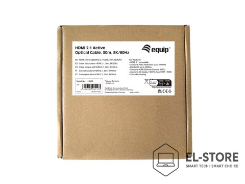 EQUIP Ultra High Speed Kabel HDMI z Ethernetem HDMI męski na HDMI męski 30,0 m Aktywny kabel optyczny (AOC) obsługa 8K 60 Hz (119453)