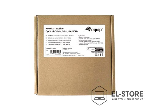 EQUIP Ultra High Speed - Kabel HDMI z Ethernetem - HDMI męski na męski HDMI - 50,0 m - Aktywny kabel optyczny (AOC), obsługa 8K 60 Hz