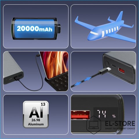 Extralink Extralink Powerbank EPB-126 20000mAh Srebrny Power bank, 45W PD, USB-C