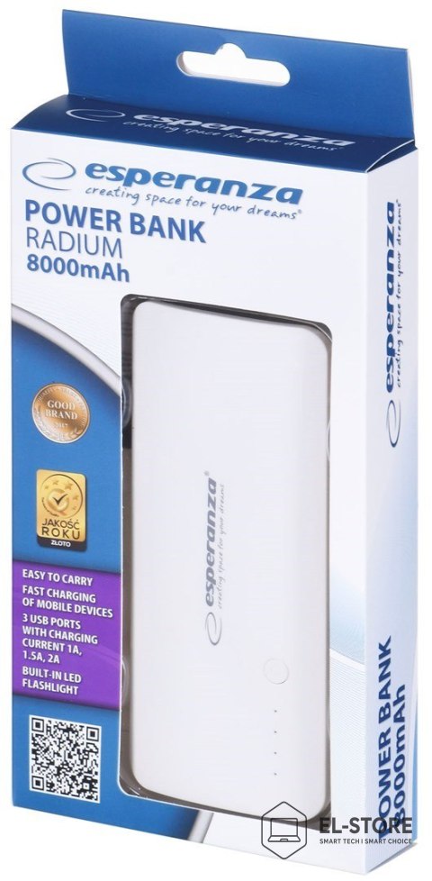 Esperanza PowerBank Esperanza Radium EMP106WE (8000mAh; microUSB, USB 2.0; kolor biały)
