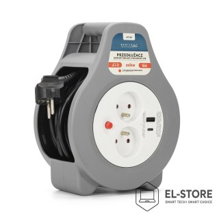 MONTIS MONTIS PRZEDŁUŻACZ DOMOWY ZWIJANY Z DWOMA GNIAZDAMI USB TYPU A+C 10M SZARY MT188