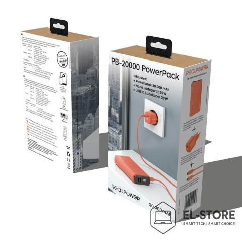 No name Powerbank RealPower Powerbank PB-20000 Zestaw pomarańczowy 20.000mAh