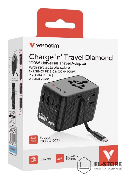 Verbatim Ładowarka Verbatim Charge ´n´ Travel 100W