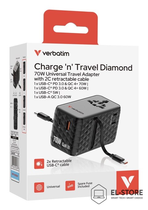 Verbatim Ładowarka Verbatim Charge 'n' Travel 70W 2C