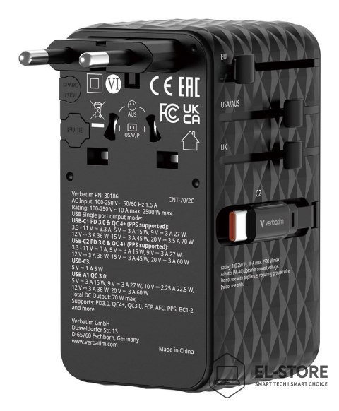Verbatim Ładowarka Verbatim Charge 'n' Travel 70W 2C