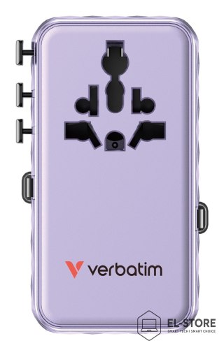 Verbatim VERBATIM CHARGE 'N' TRAVEL 70W 2C CHOWANY UNIWERSALNY ADAPTER PODRÓŻNY FIOLETOWY