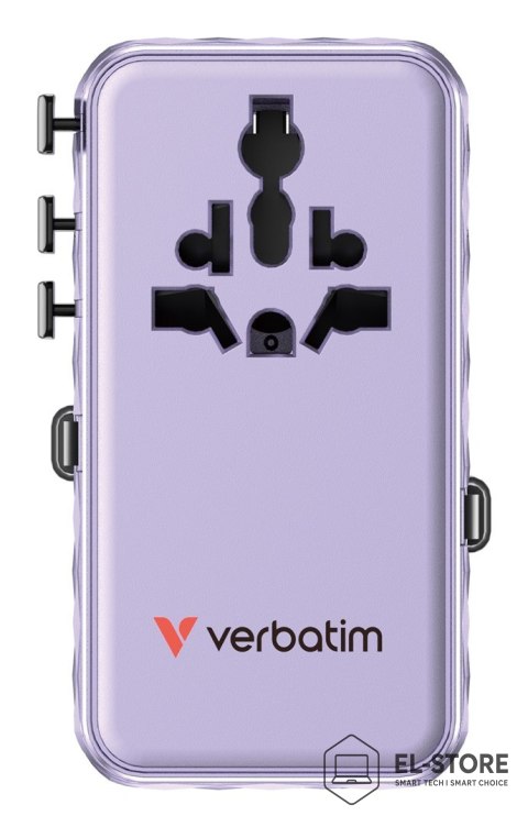 Verbatim VERBATIM CHARGE 'N' TRAVEL 70W 2C CHOWANY UNIWERSALNY ADAPTER PODRÓŻNY FIOLETOWY