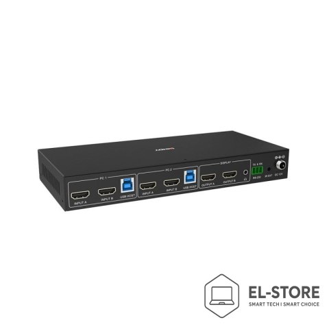 LINDY Lindy 2-portowy przełącznik KVM HDMI 4K60 USB3.0 z podwójną głowicą