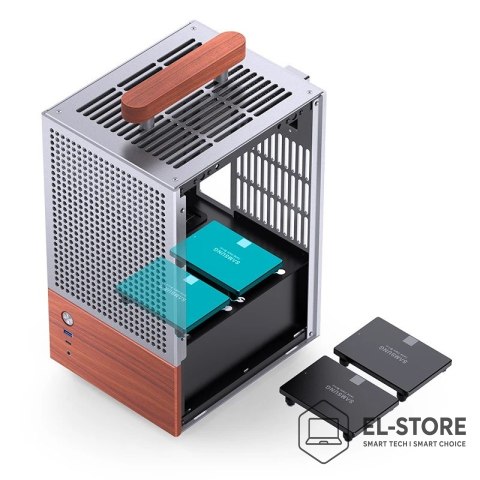 Jonsbo Obudowa PC Jonsbo T6 Mini-Tower, Mini-ITX, szkło hartowane, drewno - srebrna