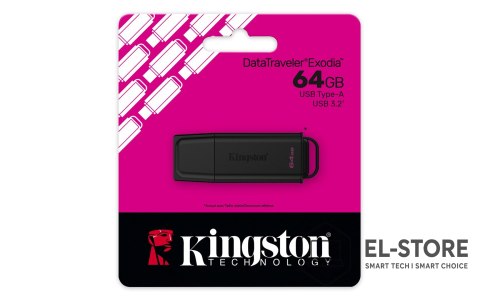 Kingston KINGSTON 64GB Portable USB 3.2 Gen 1 DataTraveler Exodia Black