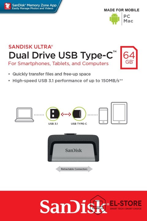 SanDisk Pendrive SanDisk SDDDC2-064G-G46 (64GB; USB 3.1, USB-C; kolor czarny)