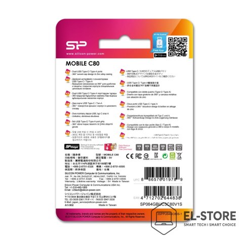 Silicon Power Pendrive Silicon Power Mobile C80 64GB Dual USB 3.1/Type-C Silver (SP064GBUC3C80V1S)