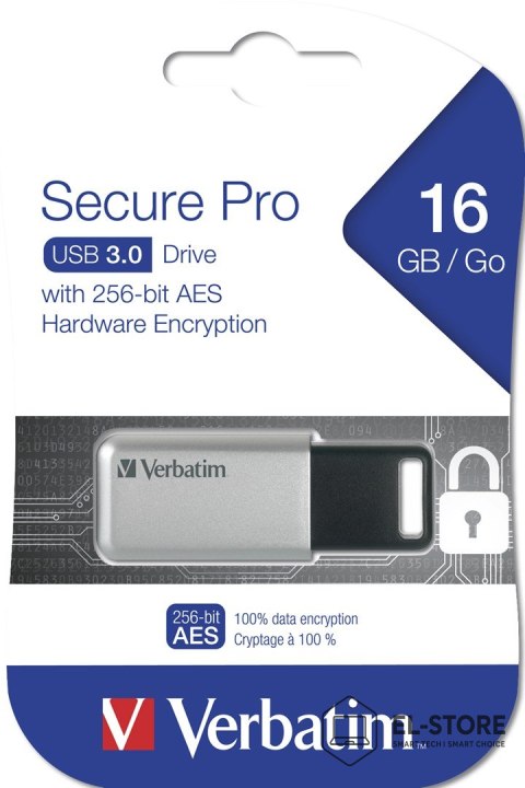 Verbatim Verbatim Secure Pro pamięć USB 16 GB USB Typu-A 3.2 Gen 1 Srebrny