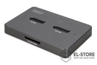 DIGITUS Stacja dokująca USB-C 3.2 Gen2 dla dysków SSD M.2 Duo NVMe oraz SATA (max. 2x 4 TB) z czytnikiem kart SD-Express 7.1 (max. 2 TB)