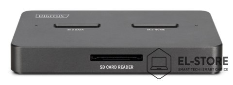 DIGITUS Stacja dokująca USB-C 3.2 Gen2 dla dysków SSD M.2 Duo NVMe oraz SATA (max. 2x 4 TB) z czytnikiem kart SD-Express 7.1 (max. 2 TB)