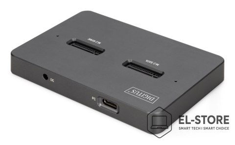 DIGITUS Stacja dokująca USB-C 3.2 Gen2 dla dysków SSD M.2 Duo NVMe oraz SATA (max. 2x 4 TB) z czytnikiem kart SD-Express 7.1 (max. 2 TB)
