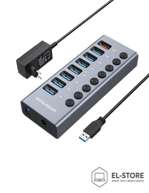 GRAUGEAR GRAUGEAR G-HUB71-A huby i koncentratory USB 3.2 Gen 1 (3.1 Gen 1) Type-A 5000 Mbit/s
