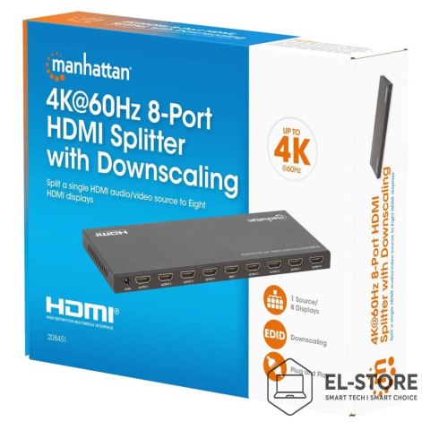 Manhattan MANHATTAN 4K60Hz 8-portowy rozdzielacz HDMI ze skalowaniem w dół