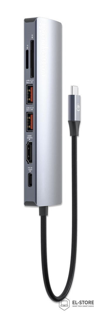 Manhattan Manhattan 153966 stacja dokująca Przewodowa USB 3.2 Gen 2 (3.1 Gen 2) Type-C Srebrny