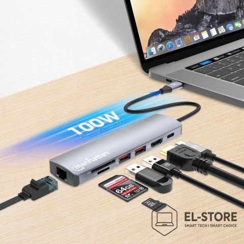 Manhattan Manhattan 153966 stacja dokująca Przewodowa USB 3.2 Gen 2 (3.1 Gen 2) Type-C Srebrny