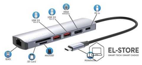 Manhattan Manhattan 153966 stacja dokująca Przewodowa USB 3.2 Gen 2 (3.1 Gen 2) Type-C Srebrny