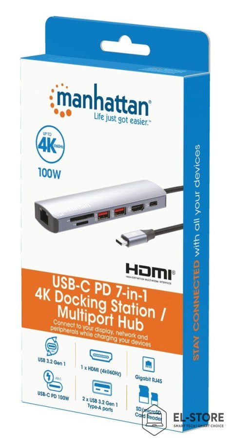 Manhattan Manhattan 153966 stacja dokująca Przewodowa USB 3.2 Gen 2 (3.1 Gen 2) Type-C Srebrny