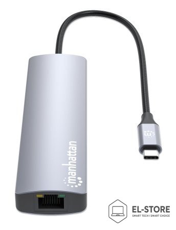 Manhattan Manhattan 153966 stacja dokująca Przewodowa USB 3.2 Gen 2 (3.1 Gen 2) Type-C Srebrny