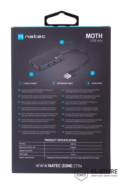 NATEC Hub NATEC Moth NHU-1342 (4x USB 3.0; kolor czarny)