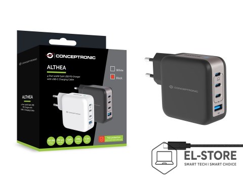 No name CONCEPTRONIC Ładowarka 4Port GaN 3xUSB-C/1xA 100WPD3.0/PPS sw