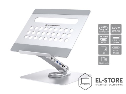 No name CONCEPTRONIC Uchwyt na laptopa ze stacją dokującą 7 w 1 srebrny