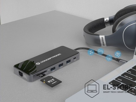 No name Conceptronic DONN15G - Stacja dokująca - USB-C 3.2 Gen 1 - VGA, 2 x HDMI - GigE