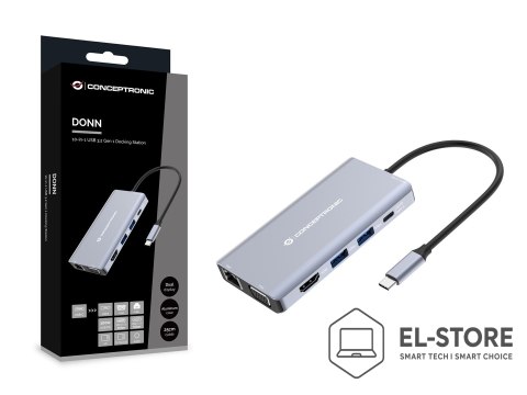 No name Conceptronic DONN20G stacja dokująca Przewodowa USB 3.2 Gen 1 (3.1 Gen 1) Type-C Szary