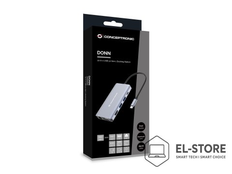 No name Conceptronic DONN20G stacja dokująca Przewodowa USB 3.2 Gen 1 (3.1 Gen 1) Type-C Szary