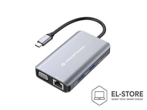 No name Conceptronic DONN21G stacja dokująca Przewodowa USB 3.2 Gen 1 (3.1 Gen 1) Type-C Szary