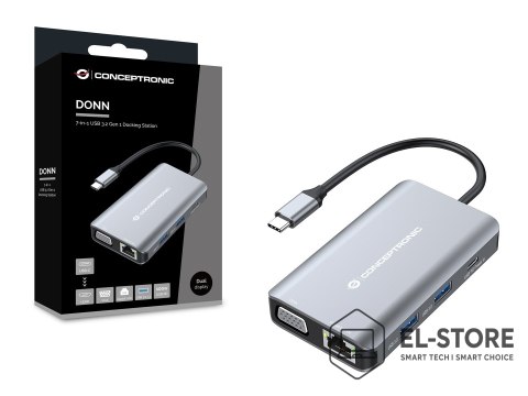 No name Conceptronic DONN21G stacja dokująca Przewodowa USB 3.2 Gen 1 (3.1 Gen 1) Type-C Szary