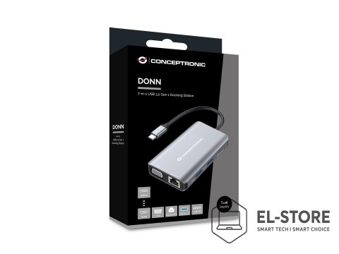 No name Conceptronic DONN21G stacja dokująca Przewodowa USB 3.2 Gen 1 (3.1 Gen 1) Type-C Szary