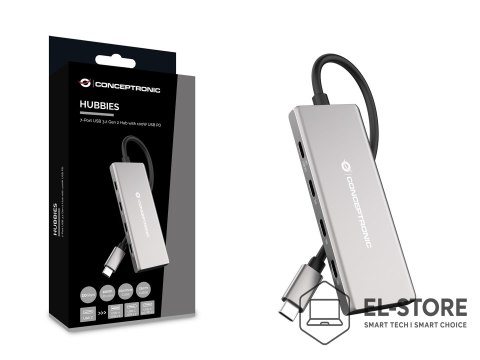 No name Conceptronic HUBBIES17G huby i koncentratory USB 3.2 Gen 2 (3.1 Gen 2) Type-C 10000 Mbit/s Szary