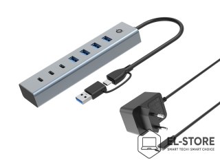 No name Conceptronic HUBBIES20GP huby i koncentratory USB 3.2 Gen 1 (3.1 Gen 1) Type-C 5000 Mbit/s Szary