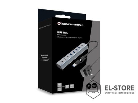 No name Conceptronic HUBBIES20GP huby i koncentratory USB 3.2 Gen 1 (3.1 Gen 1) Type-C 5000 Mbit/s Szary