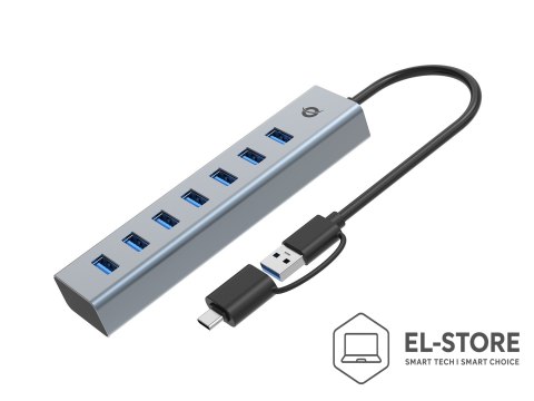 No name Conceptronic HUBBIES21GP huby i koncentratory USB 3.2 Gen 1 (3.1 Gen 1) Type-A 5000 Mbit/s Szary