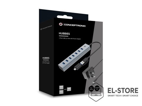No name Conceptronic HUBBIES21GP huby i koncentratory USB 3.2 Gen 1 (3.1 Gen 1) Type-A 5000 Mbit/s Szary