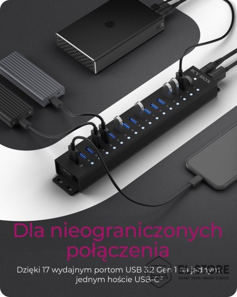 No name ICY BOX Hub 17-Portowy z USB 3.2 Gen