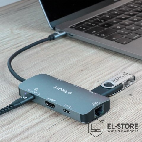 No name Mobilis 001382 stacja dokująca Przewodowa USB 3.2 Gen 1 (3.1 Gen 1) Type-C Czarny, Szary